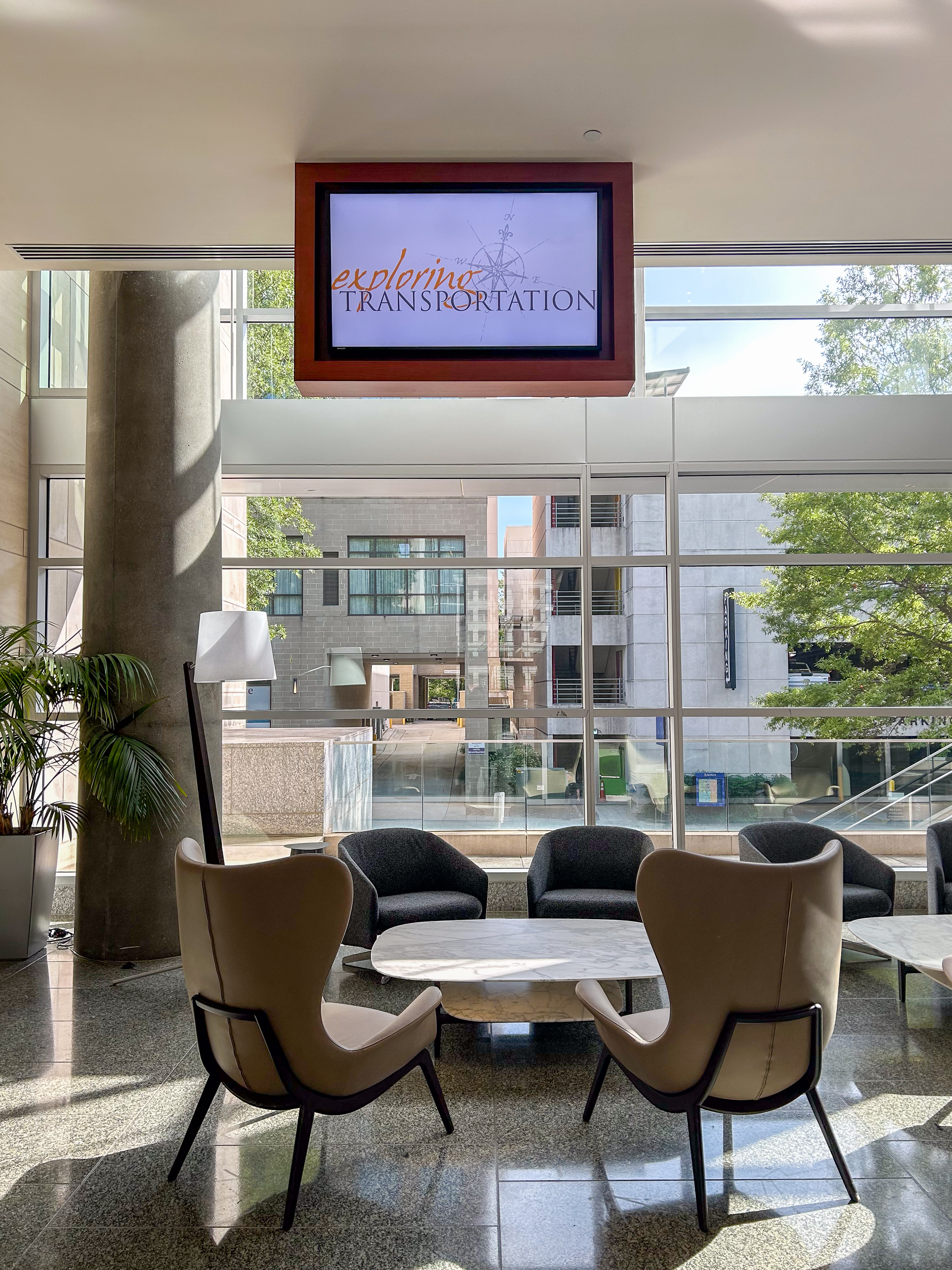 Photo of monitor above seating area.