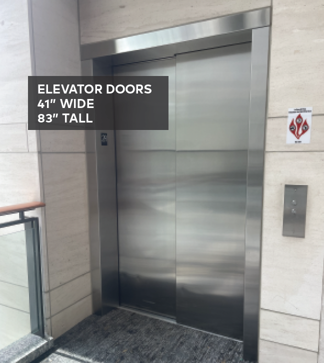 Elevator doors 41" wide by 83" tall.